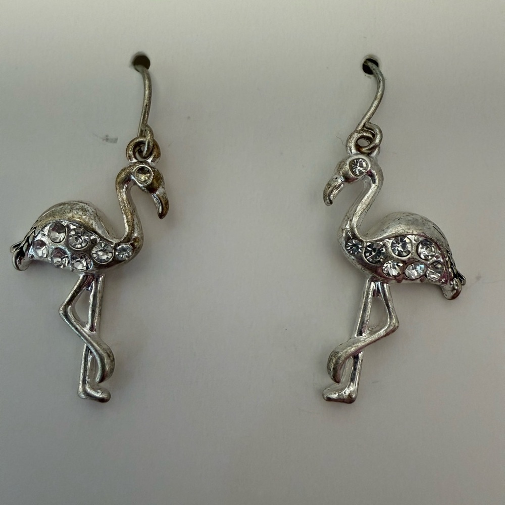 Silver Flamingo Earrings - Picture 1 of 3